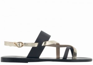 Ancient Greek Sandals Alethea Leather Women Back-Strap Sandals Black Gold White | TYU795YT