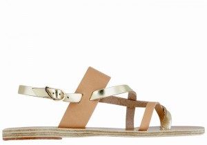 Ancient Greek Sandals Alethea Leather Women Back-Strap Sandals Beige Gold White | YVR1220AM