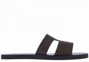 Ancient Greek Sandals Apteros Men Slide Sandals Chocolate | UXD8173KH