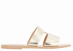 Ancient Greek Sandals Apteros Women Slide Sandals Gold White | TQK4233KM