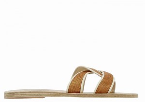 Ancient Greek Sandals Desmos Women Slide Sandals Brown White | PPM4058LY