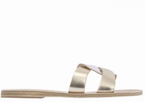 Ancient Greek Sandals Desmos Women Slide Sandals Gold White Silver | UNP6030PO