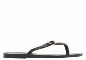 Ancient Greek Sandals Dihalo Leather Women Flip Flops Black | HFT5796OH