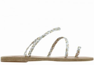 Ancient Greek Sandals Eleftheria Leather Women Braided Sandals Silver Gold White | XCS5280VS