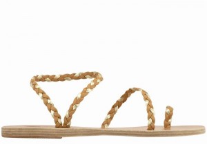 Ancient Greek Sandals Eleftheria Leather Women Braided Sandals Beige Gold White | OSQ8053PH