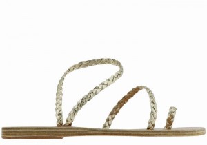 Ancient Greek Sandals Eleftheria Leather Women Braided Sandals Gold White | GSB774HO