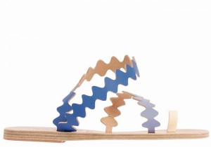 Ancient Greek Sandals Eleftheria Onda Leather Women Toe-Post Sandals Blue White | UWC3042AT