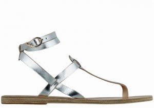 Ancient Greek Sandals Estia Leather Women Ankle Strap Sandals Silver | TYQ764II