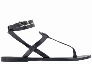 Ancient Greek Sandals Estia Leather Women Ankle Strap Sandals Black | WER2783PP