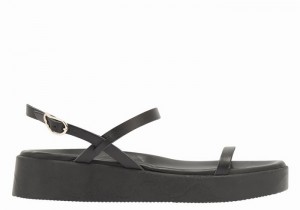 Ancient Greek Sandals Evriali Leather Women Platform Sandals Black | HAW3683XW