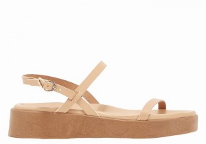 Ancient Greek Sandals Evriali Leather Women Platform Sandals Beige | ALN6743WA