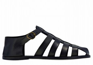 Ancient Greek Sandals Homer Leather Men Fisherman Sandals Black | RBP211SC