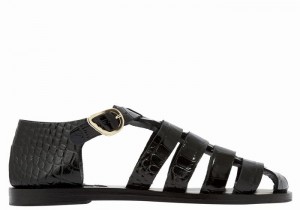 Ancient Greek Sandals Homeria Women Fisherman Sandals Black | OQF2173ER