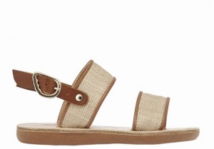 Ancient Greek Sandals Little Clio Rafia Soft Kids' Casual Sandals Beige Brown | BOZ8611MD