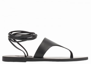 Ancient Greek Sandals Nychta Leather Women Gladiator Sandals Black | WMU7240YQ