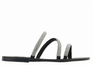 Ancient Greek Sandals Polytimi Diamante Women Slide Sandals Silver Black | PNO7339ZD