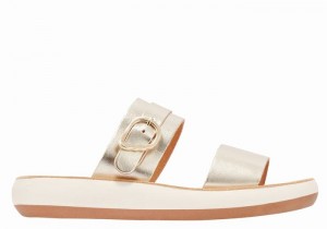 Ancient Greek Sandals Preveza Comfort Women Slide Sandals Gold White | OHD8436SJ