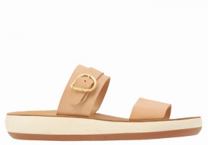 Ancient Greek Sandals Preveza Comfort Women Slide Sandals Beige | PZQ9933KC