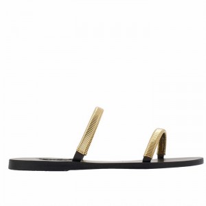 Ancient Greek Sandals Saita Women Slide Sandals Gold Black | KNI7627CR