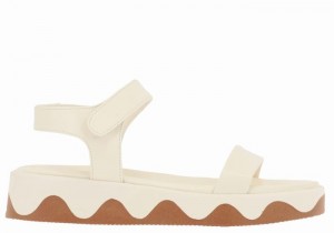 Ancient Greek Sandals Salamina Leather Women Platform Sandals White Brown | OCD421SP