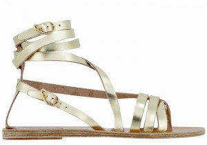 Ancient Greek Sandals Satira Leather Women Gladiator Sandals Gold White | KZC4874VR