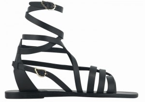 Ancient Greek Sandals Satira Leather Women Gladiator Sandals Black | XLF9730MB