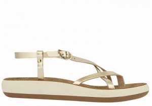 Ancient Greek Sandals Semele Comfort Women Back-Strap Sandals Gold White | UGZ5537ZM