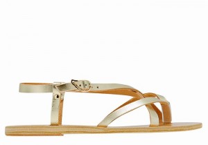 Ancient Greek Sandals Semele Leather Women Back-Strap Sandals Gold White | YQI4232YJ