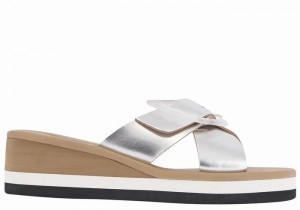 Ancient Greek Sandals Thais Rainbow Women Wedge Sandals Silver | QJC6540UH