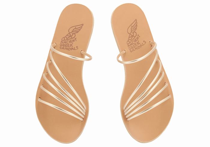 Ancient Greek Sandals Adriani Women Slide Sandals Gold White | OJP6515VC