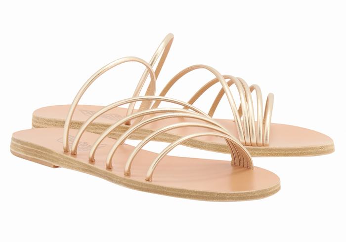 Ancient Greek Sandals Adriani Women Slide Sandals Gold White | OJP6515VC