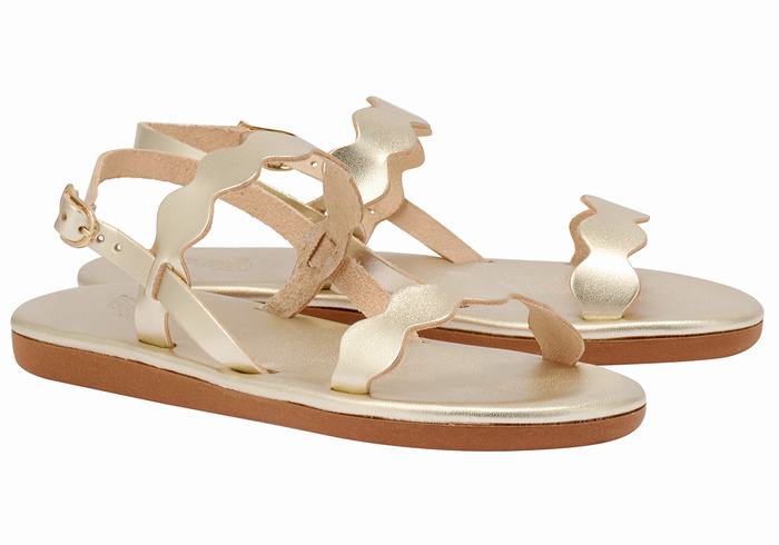 Ancient Greek Sandals Afros Women Back-Strap Sandals Gold White | YQP7195RO