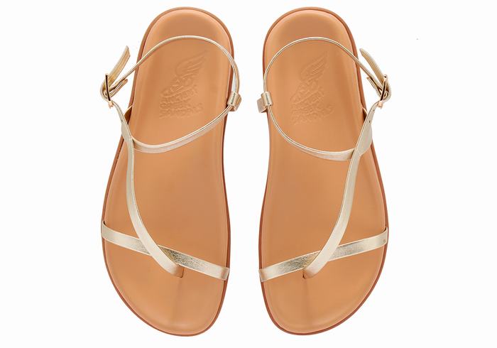 Ancient Greek Sandals Aimilia Women Back-Strap Sandals Gold White | FSN4632CF