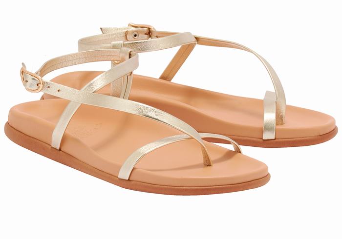 Ancient Greek Sandals Aimilia Women Back-Strap Sandals Gold White | FSN4632CF