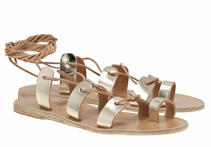 Ancient Greek Sandals Alcyone Leather Women Gladiator Sandals Gold White | JAU4744TB