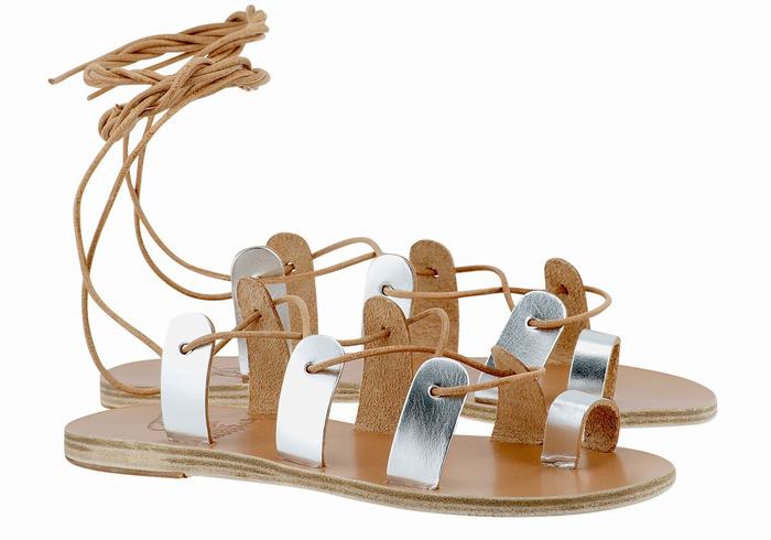 Ancient Greek Sandals Alcyone Leather Women Gladiator Sandals Silver | XWN7373WX