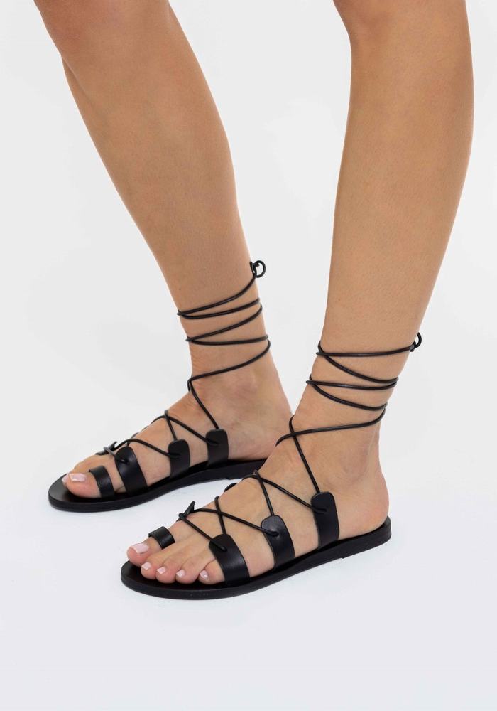 Ancient Greek Sandals Alcyone Leather Women Gladiator Sandals Black | KMU1570LP