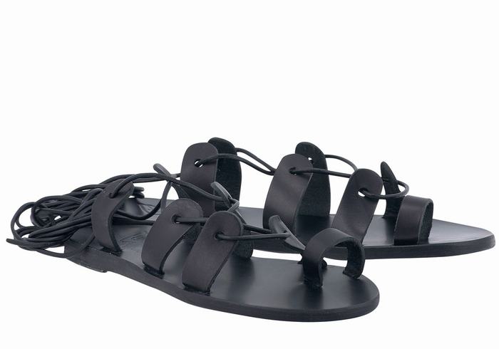 Ancient Greek Sandals Alcyone Leather Women Gladiator Sandals Black | KMU1570LP