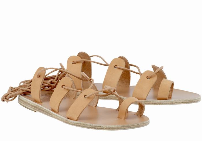 Ancient Greek Sandals Alcyone Leather Women Gladiator Sandals Beige | ZQD2523EJ