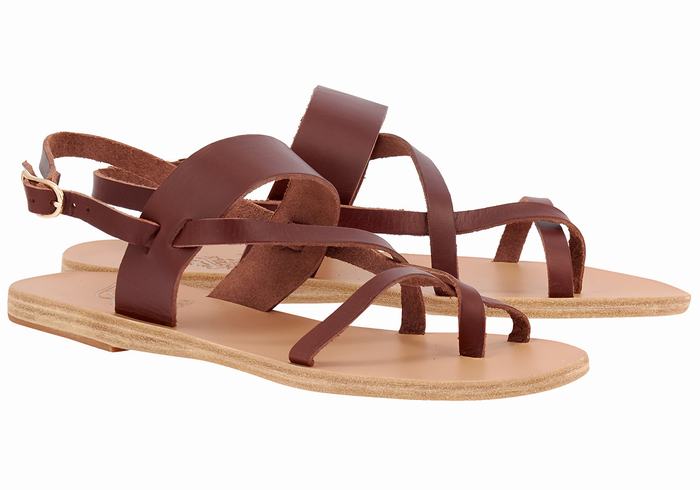 Ancient Greek Sandals Alethea Leather Women Back-Strap Sandals Coffee | EVR4785YY