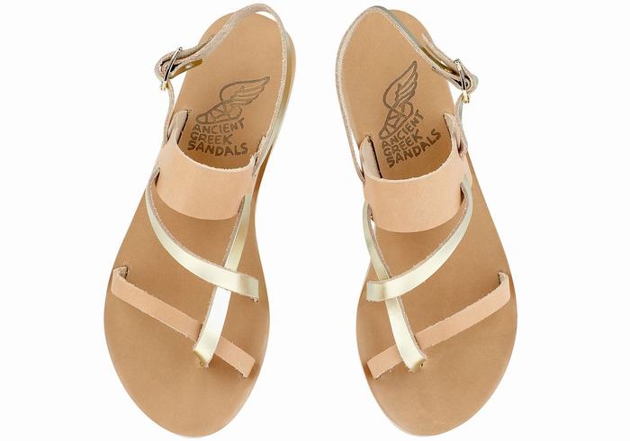 Ancient Greek Sandals Alethea Leather Women Back-Strap Sandals Beige Gold White | YVR1220AM