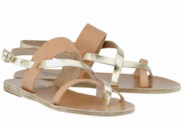 Ancient Greek Sandals Alethea Leather Women Back-Strap Sandals Beige Gold White | YVR1220AM