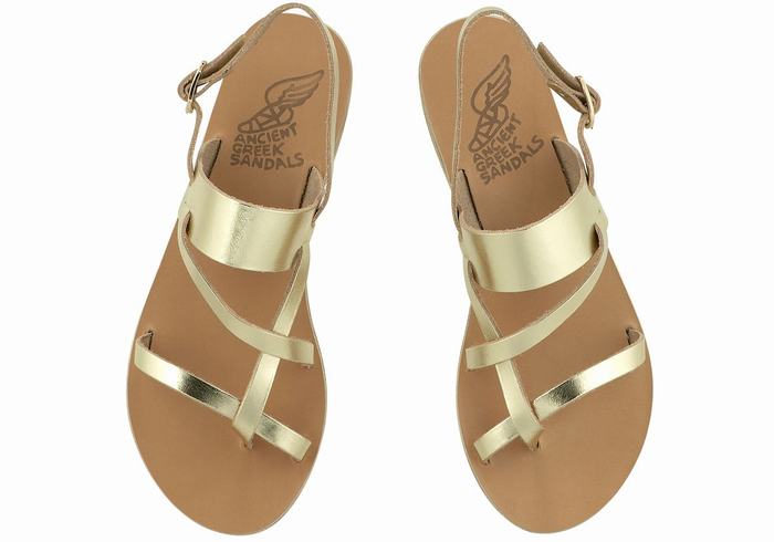 Ancient Greek Sandals Alethea Leather Women Back-Strap Sandals Gold White | UGS1513CF