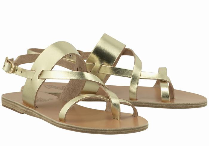 Ancient Greek Sandals Alethea Leather Women Back-Strap Sandals Gold White | UGS1513CF