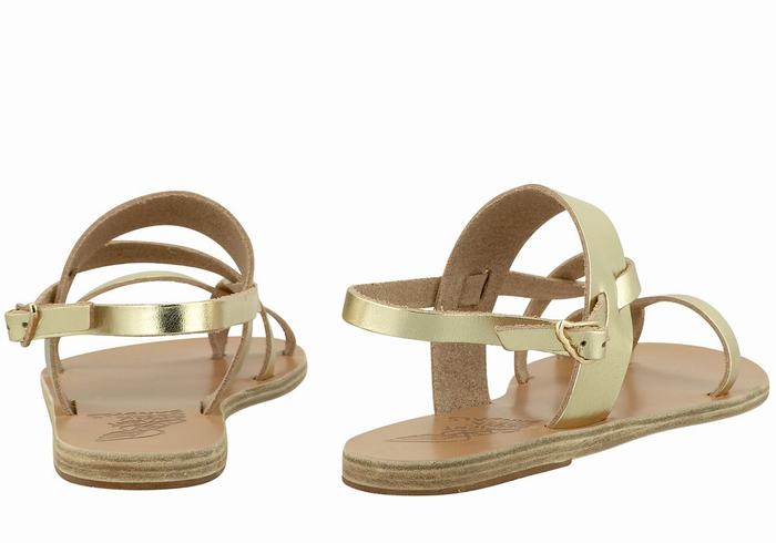 Ancient Greek Sandals Alethea Leather Women Back-Strap Sandals Gold White | UGS1513CF