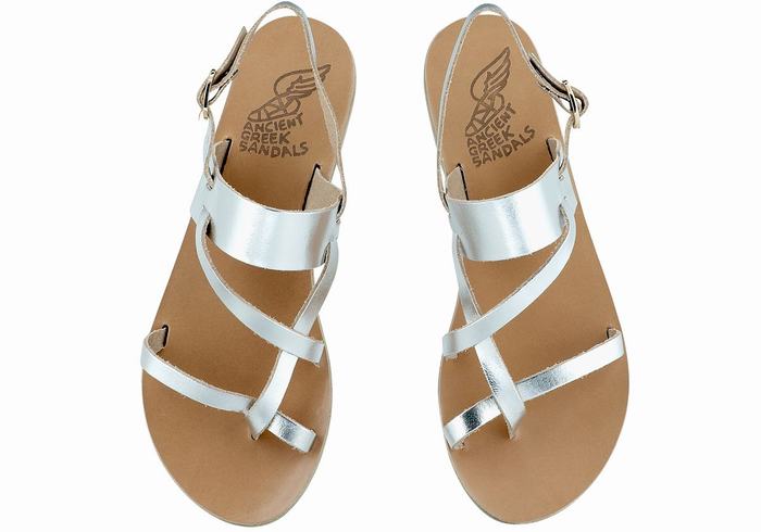 Ancient Greek Sandals Alethea Leather Women Back-Strap Sandals Silver | NFQ4589BQ