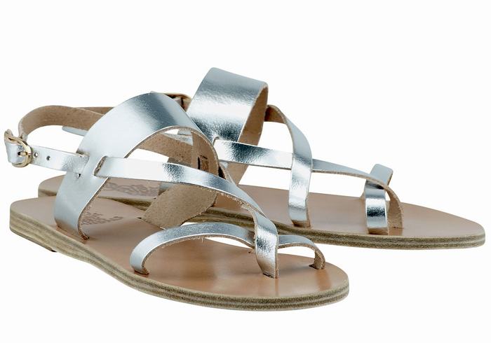 Ancient Greek Sandals Alethea Leather Women Back-Strap Sandals Silver | NFQ4589BQ