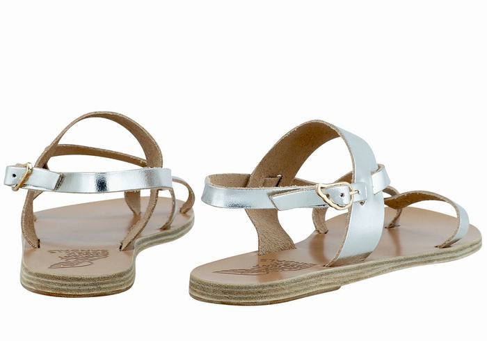 Ancient Greek Sandals Alethea Leather Women Back-Strap Sandals Silver | NFQ4589BQ