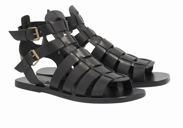 Ancient Greek Sandals Alexandros Leather Men Fisherman Sandals Black | GPV8049GJ