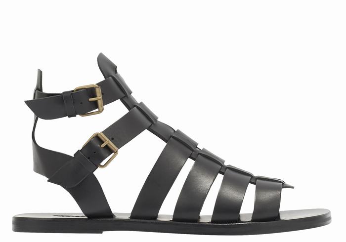 Ancient Greek Sandals Alexandros Leather Men Fisherman Sandals Black | GPV8049GJ